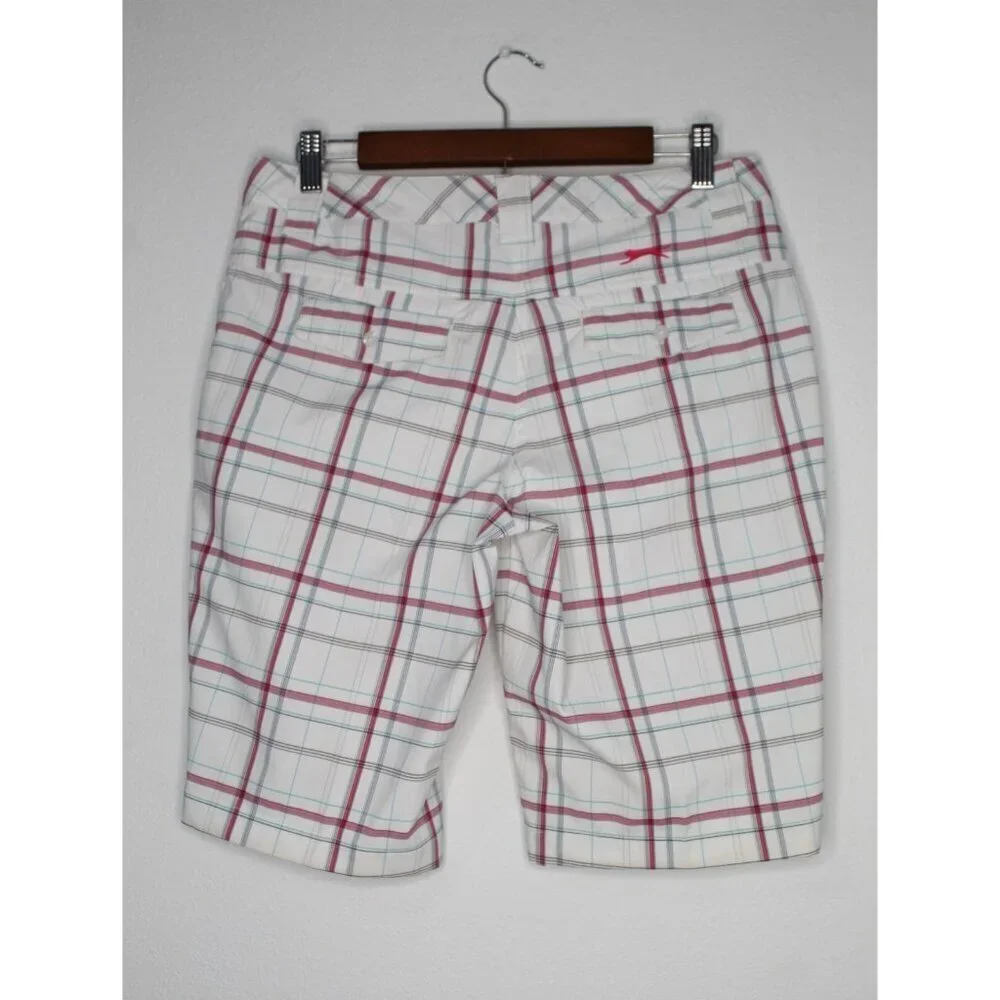 SLAZENGER Plaid Golf‎ Shorts Women's 6 White Pink Athletic Stretchy Pickleball